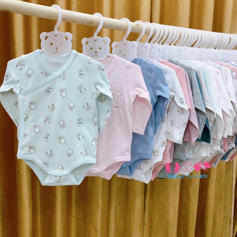 (Link 3) Bodysuit CÀI CÚC có BAO TAY LẬT cho bé sơ sinh, bộ body chip dài tay VẠT CHÉO hàng xuất Asher.Olivia (Newborn)