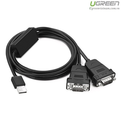 Cáp chuyển đổi USB 2.0 sang 2 đầu COM RS232 đực chuẩn DB9 dài 1.5m UGREEN US229 30769 - Hàng chính hãng