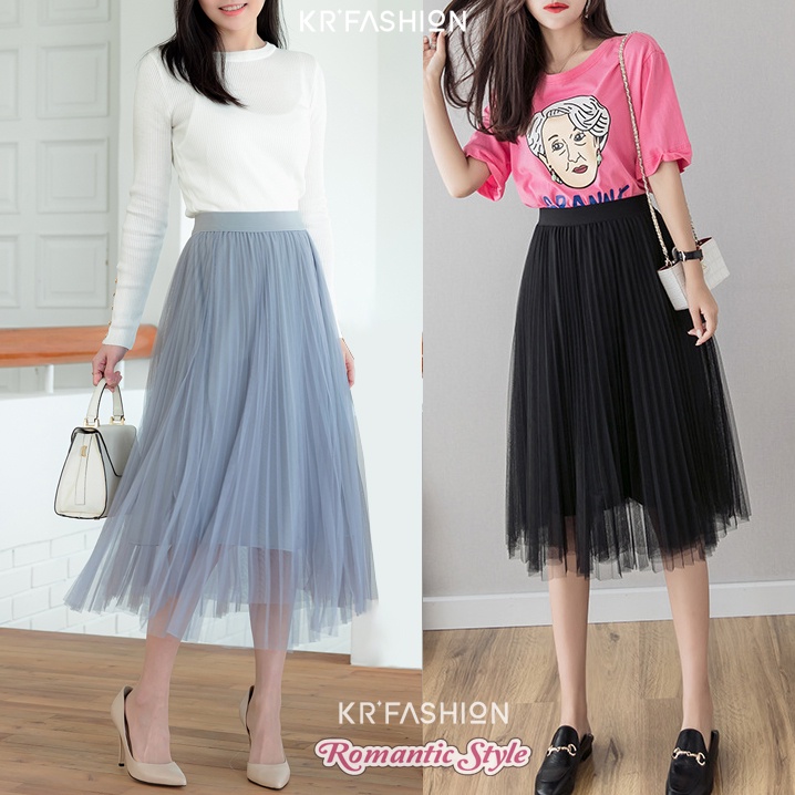 Chân váy xếp ly lưới chữ a dáng dài  SK250 Cao cấp, cạp cao dài siêu hot mùa xuân và mùa hè đẹp Krfashion