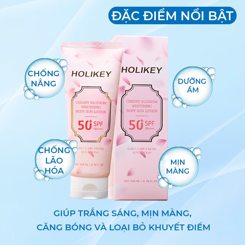 Kem Body Trắng Da Chống Nắng Holikey Hàn Quốc Cherry Blossom Whitening Lotion Giúp Trắng Da & Dưỡng Ẩm 200ml