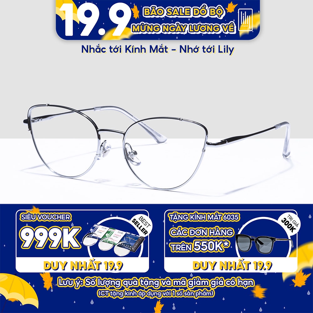 Kính mắt mèo nữ Lily Eyewear kim loại giả cận thanh mảnh thời trang 11728