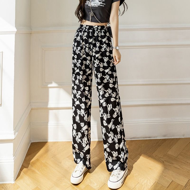Quần harem Chiffon Lụa Lạnh Dáng Rộng In Họa Tiết Chú Chó Chất Lượng Cao Cho Nữ