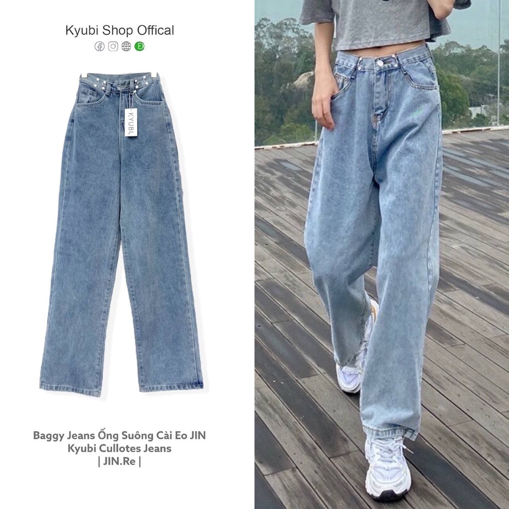 Quần Jean Ống Rộng Gài Eo Ulzzang Unisex (Có Bigsize) - Quần Jean Suông Cài Eo Lưng Cao Kyubi JIN.RE