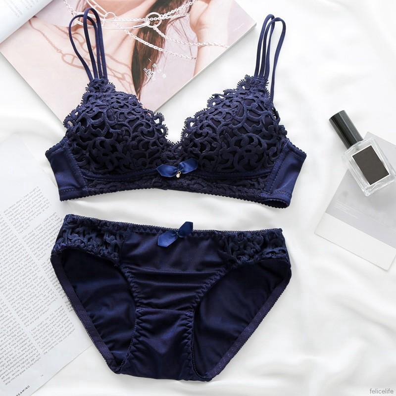 Set áo ngực không gọng thêu ren &amp; quần lót nữ
