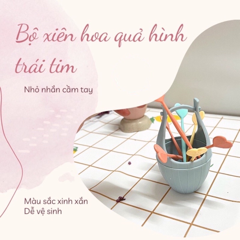 Bộ 10 chiêc dĩa ăn trái cây Việt Nhật (3399) dễ thương hình trái tim ở cán cầm, Dĩa xiên hoa quả tiện lợi