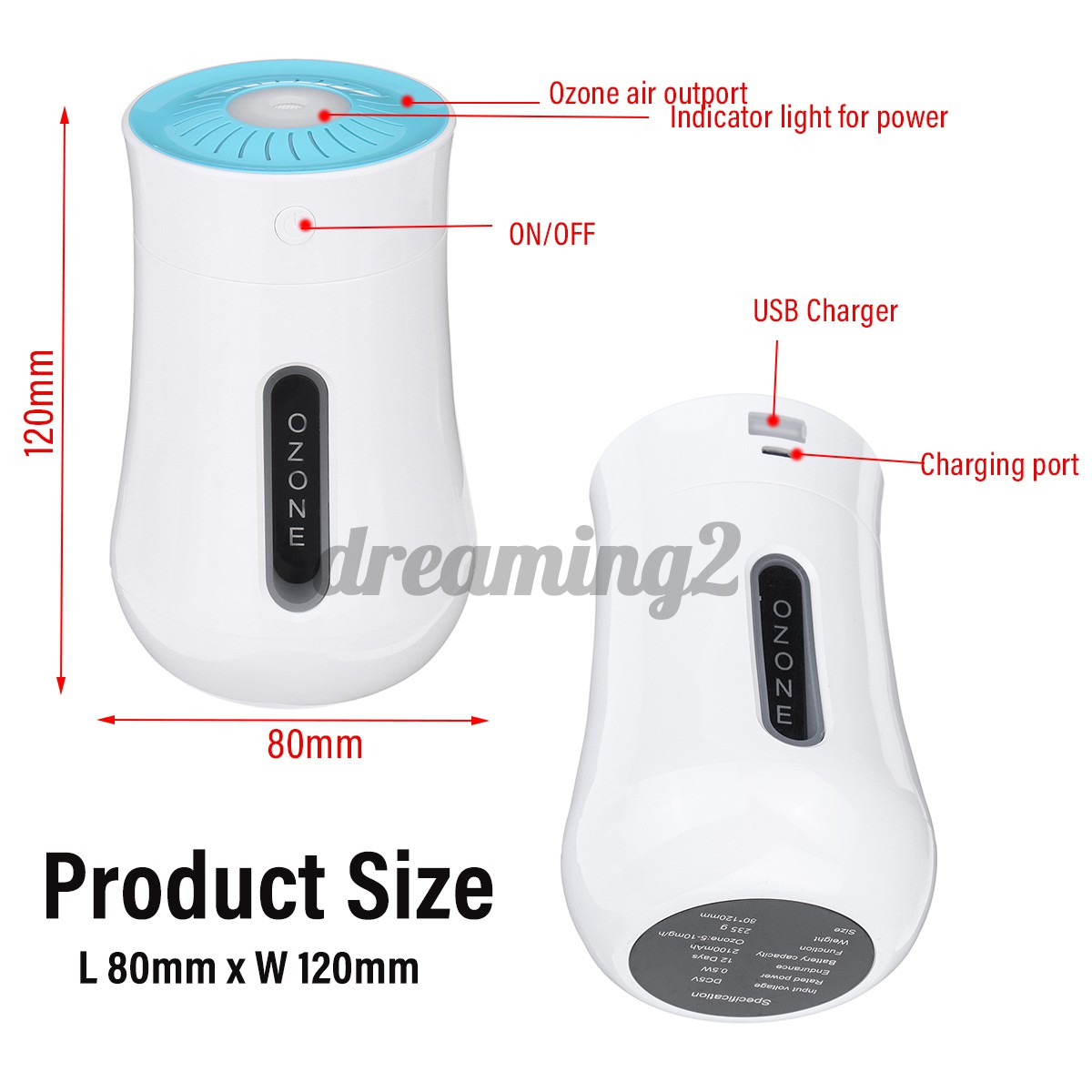 Portable Mini Ozone Generator Deodorizer Air Purifier USB Fridge Home Bedroom