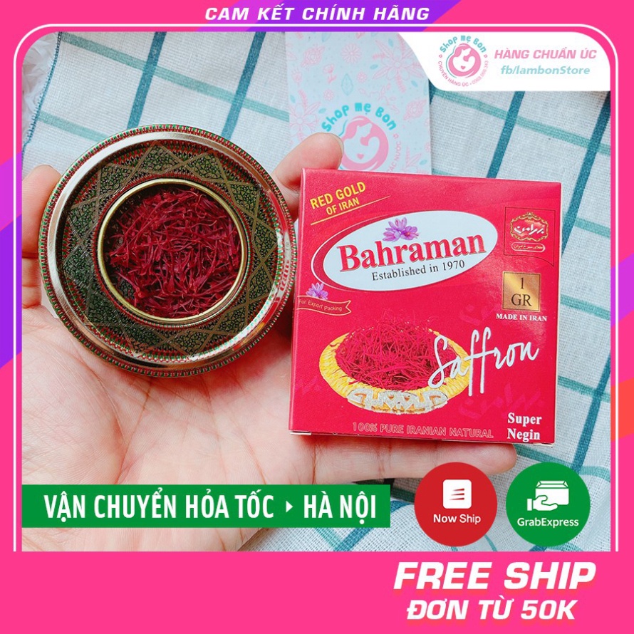 [CHÍNH HÃNG] Nhụy Hoa Nghệ Tây Saffron Bahraman Super Negin Hộp 1G sản xuất tại Iran