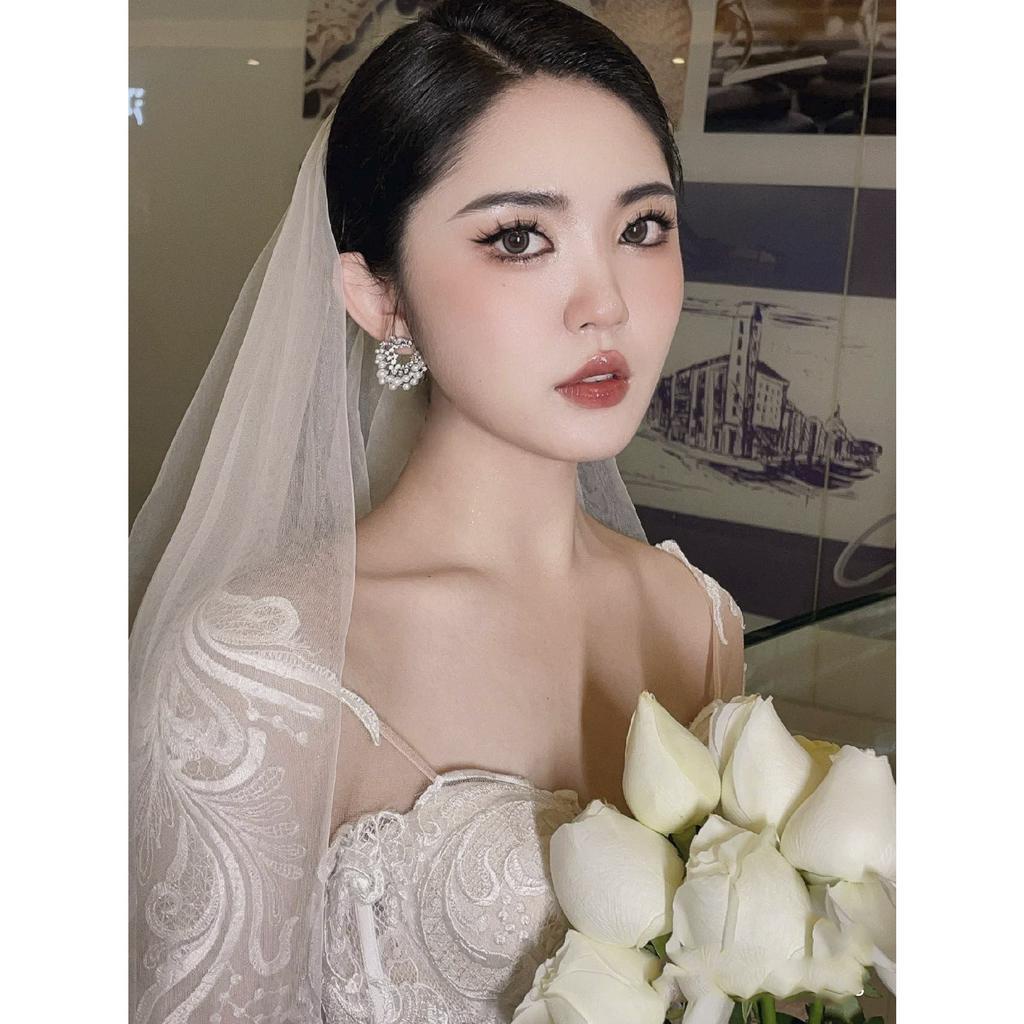 Khuyên C mặt nguyệt đính đá ngọc trai nhân tạo cực sang KT443