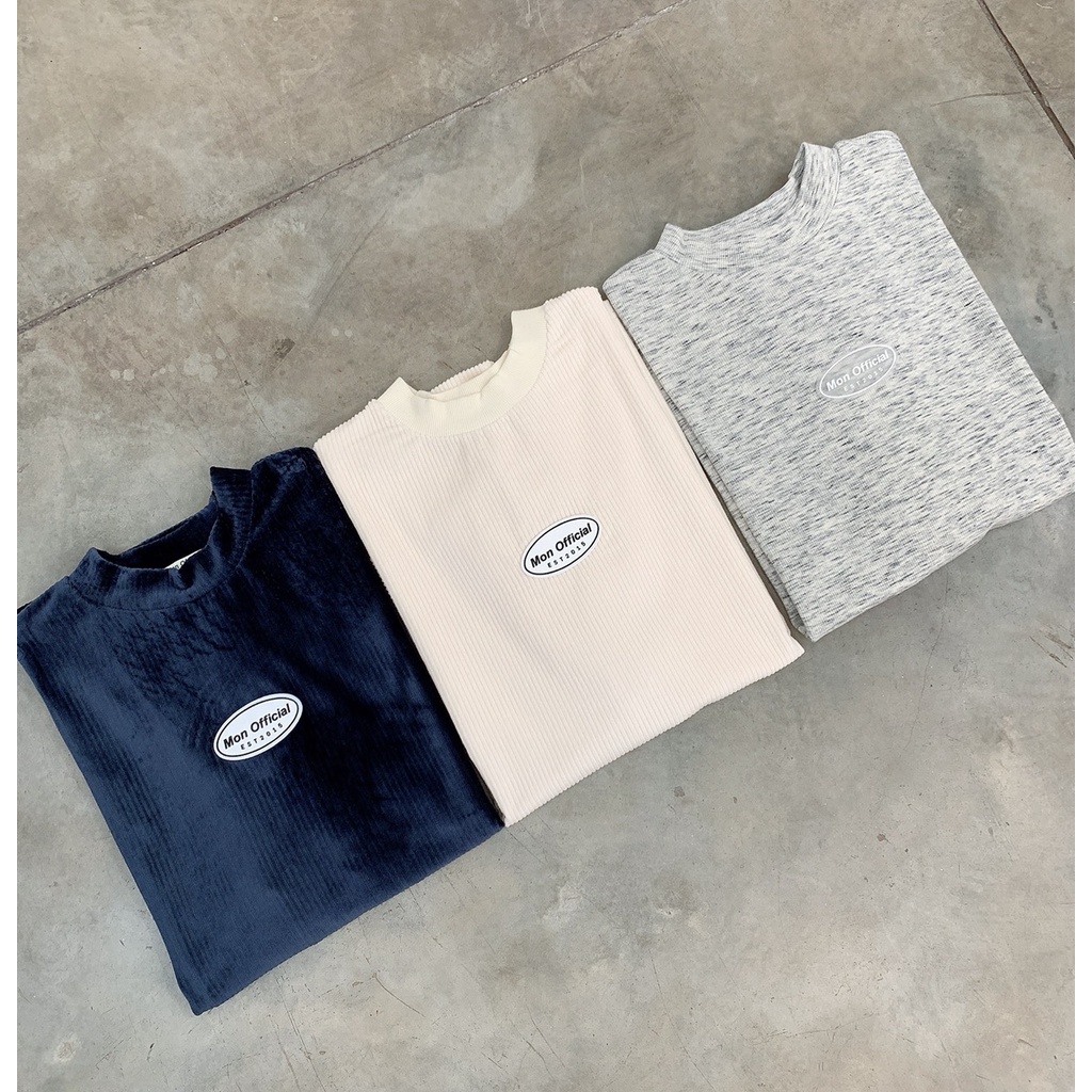 SS0308 Áo pull nữ chất nhung gân logo Mon dáng oversize