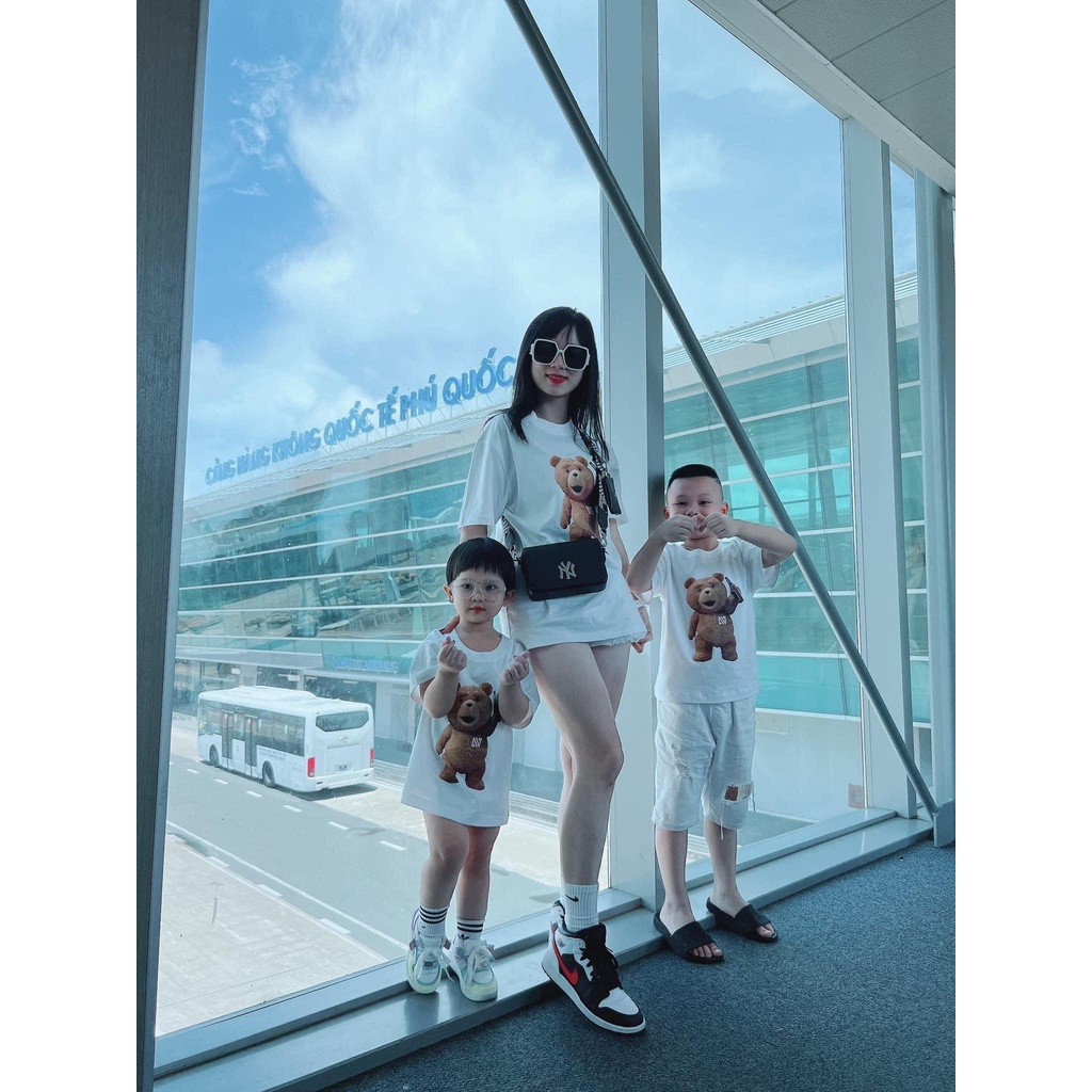 Áo thun tay lỡ Nikolas Gấu ss2022 cho bé và gia đình , áo phông trẻ em unisex , TPKIDS