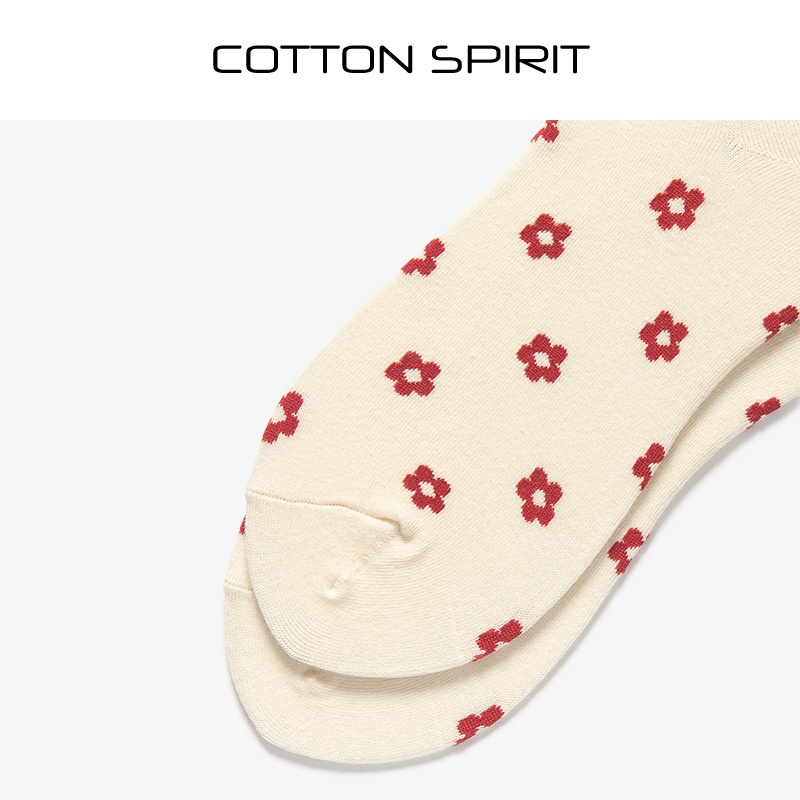 Liu Hye Joo Vớ Cotton Cổ Vừa Họa Tiết Hoa Nhỏ Màu Đỏ Phong Cách Hyuna Hàn Quốc Cho Nữ