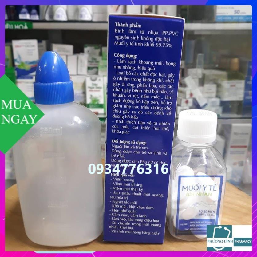 Bình rửa mũi xoang ích nhân và muối y tế ích nhân - muối y tế ích nhân