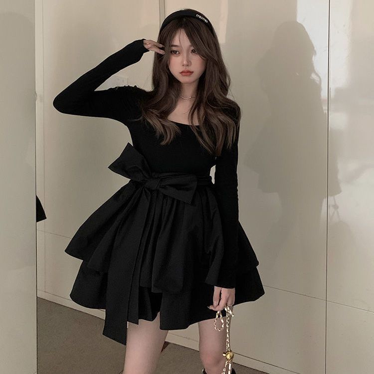 Váy babydoll Đầm Tay Dài Phồng Thắt Nơ Thời Trang Mùa Xuân Mới 2022 Dành Cho Bạn Nữ váy xinh váy tiểu thư