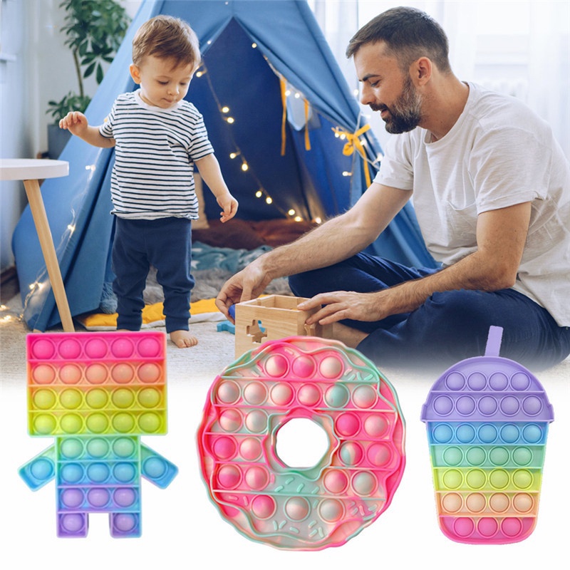 Pop It Đồ chơi Kích thước lớn Tiktok Foxmind Push Bubble Fidget Toy Kids Sensorial Colorful Unicorn Rainbow Donuts Đồ chơi khủng long