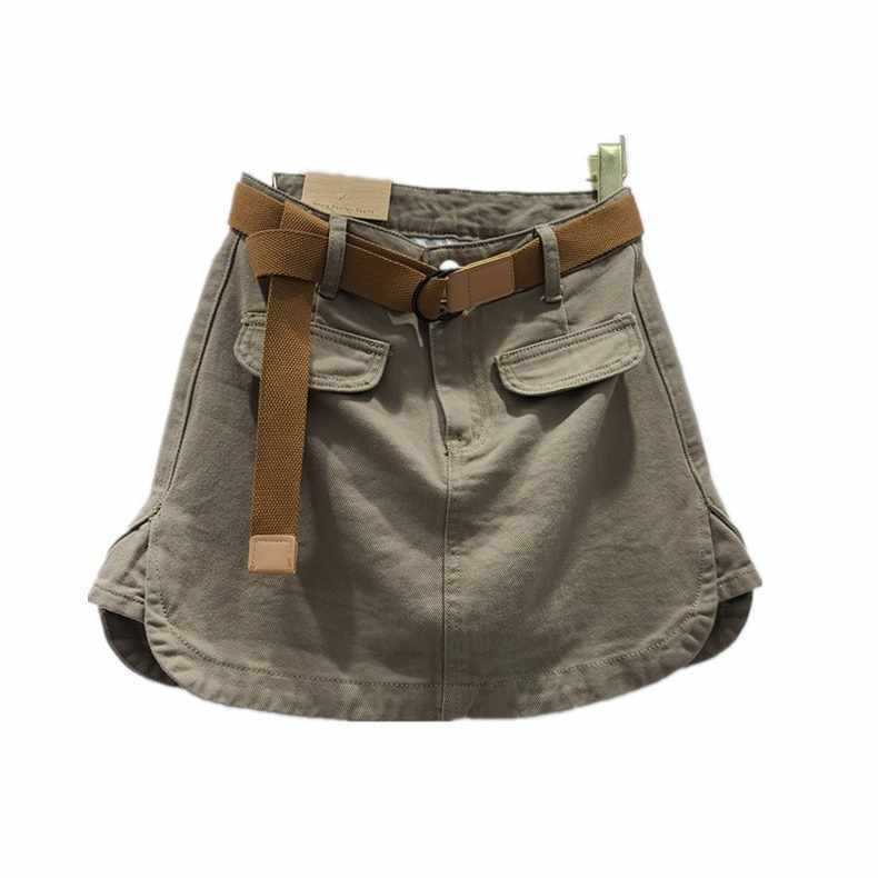 Jiashucheng Váy Yếm Denim Eo Cao Thắt Dây Phong Cách Mới Mùa Hè 2023 Dễ Phối Đồ Chống Lộ Hàng