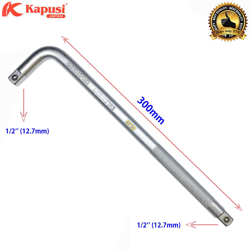 Cần siết chữ L Nhật Kapusi 1/2’’x12’’ 300mm, tay siết lực cong dạng chữ L vặn đầu tuýp, đầu khẩu