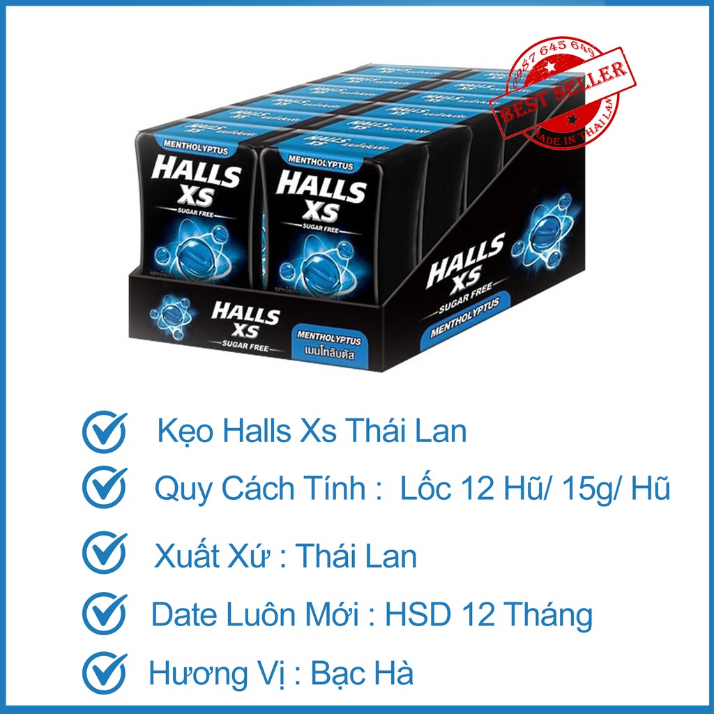 Lốc 12 hộp Kẹo ngậm không đường HALLS XS 15gr