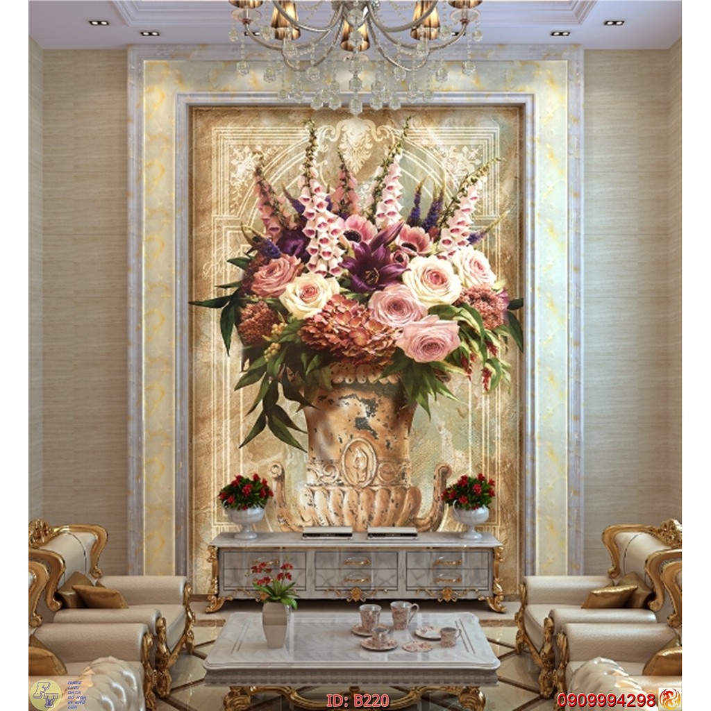 TRANH DÁN TƯỜNG 3D BÌNH HOA, LO HOA NHIỀU MẪU