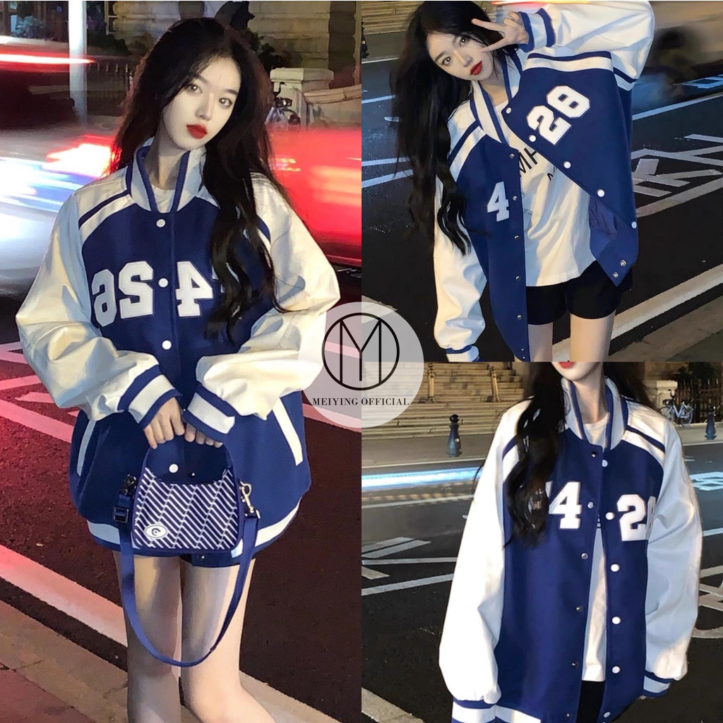 Áo khoác bomber nữ, nỉ form rộng, hình số, mặc đi chơi (ảnh thật)