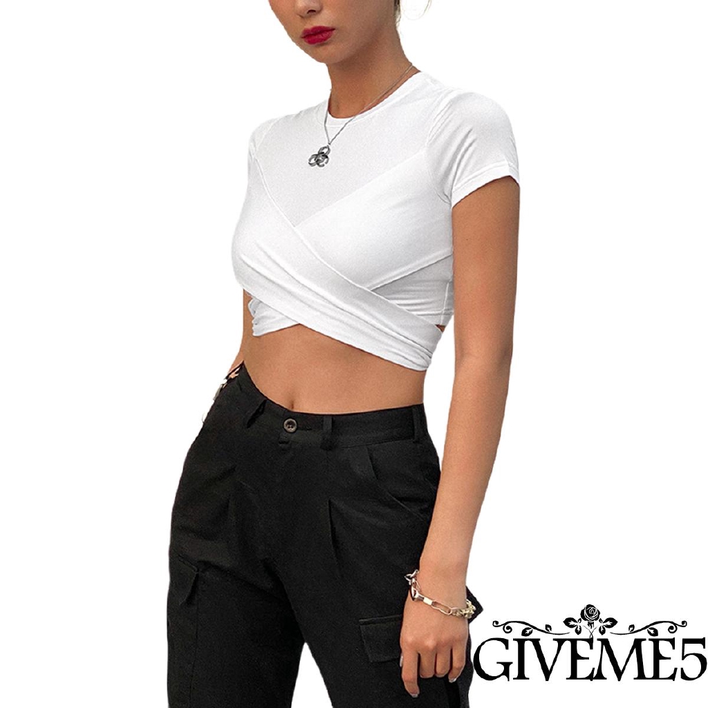 Áo Croptop Cổ Tròn Màu Trơn Thời Trang Mùa Hè Cho Nữ