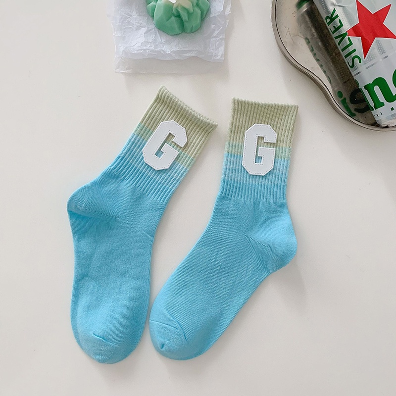 Vớ Cotton Cổ Cao Màu Gradient In Chữ G Thời Trang Đường Phố Cho Nữ