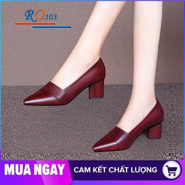 Giày cao gót nữ đẹp đế vuông 5cm hàng hiệu rosata hai màu đen đỏ ro303