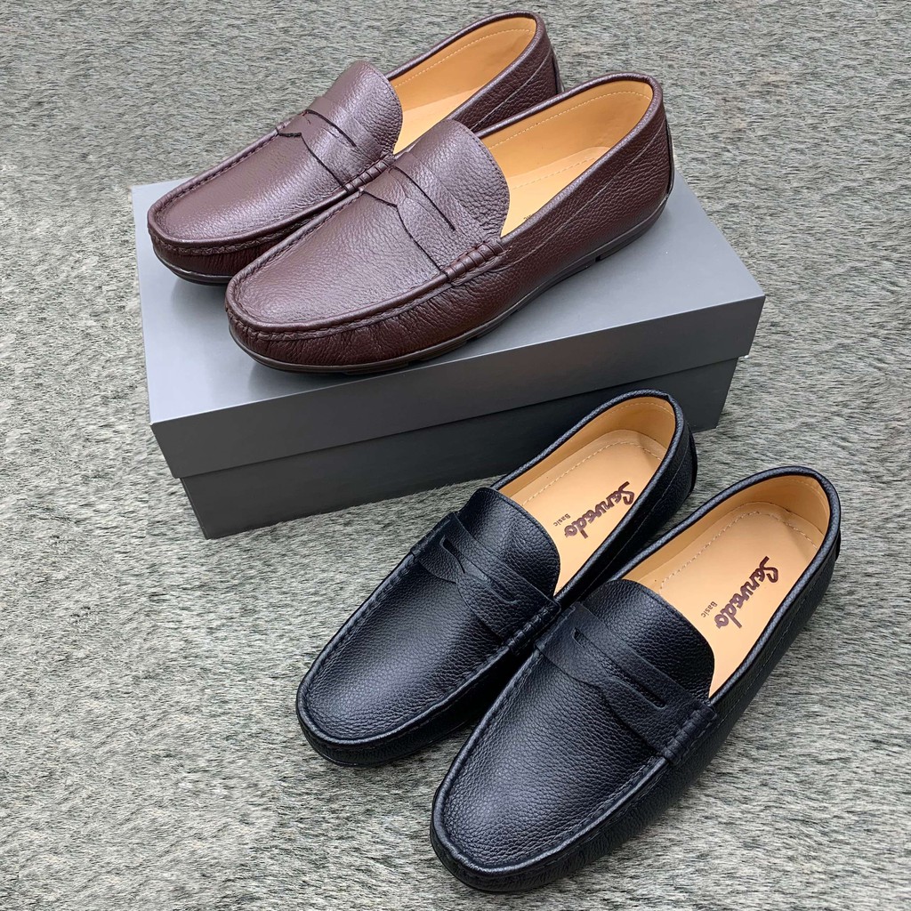 Giầy lười nam da bò sần miu siêu mềm đế cao su đúc (CL9016)