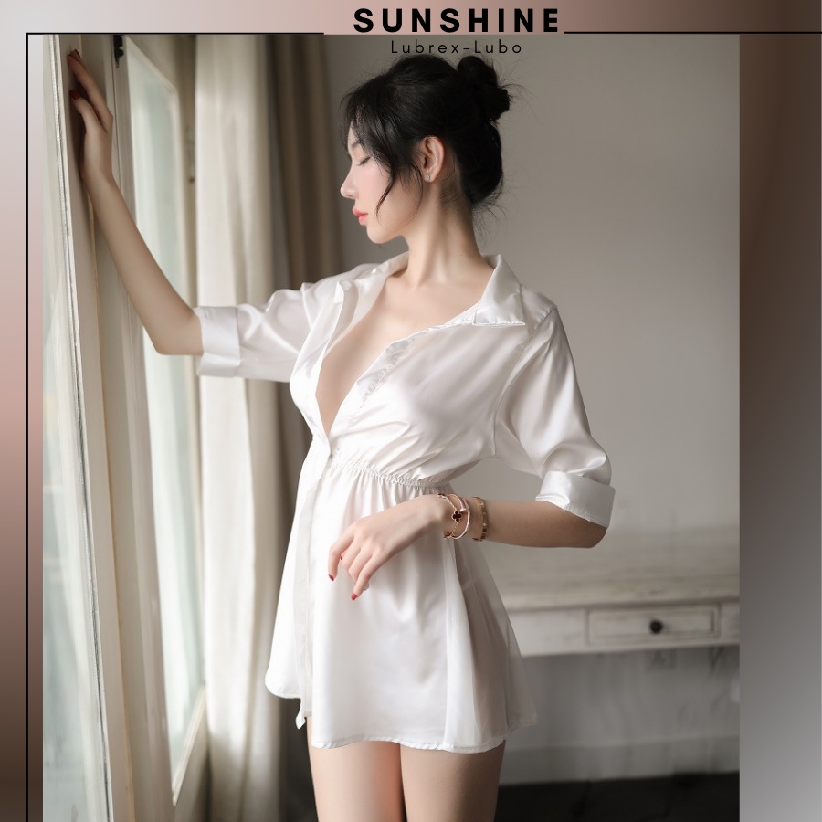 Áo ngủ sexy gợi cảm lụa bo chun màu trắng đẹp Sunshine_lubrexlubo_ AN1123
