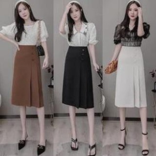 Chân váy midi, chân váy công sở nữ xếp ly phối cúc đủ size, màu cơ bản dễ phối đồ