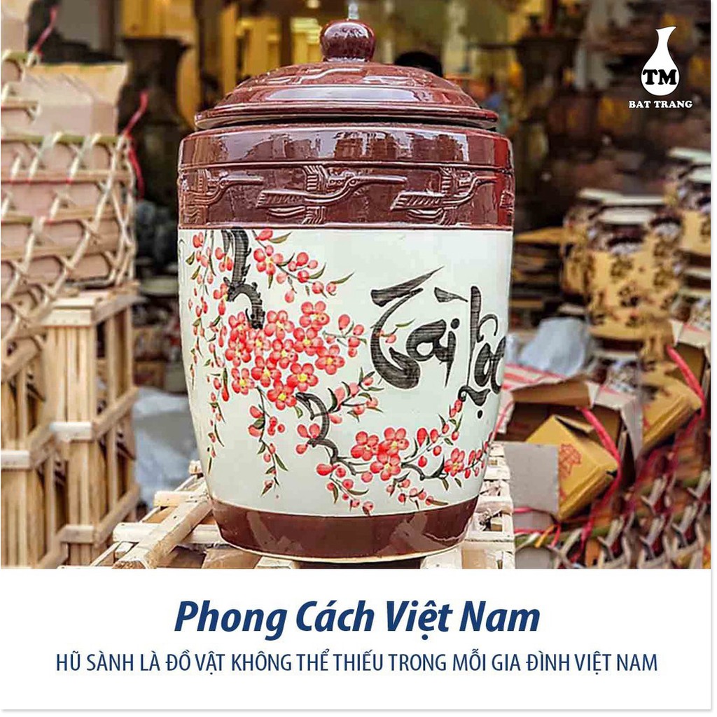 Hũ đựng gạo, đựng nước, ngâm rượu chữ tài lộc hình con hạc 15KG gốm sứ Bát Tràng