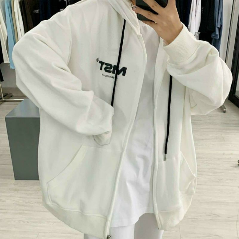 Áo hoodie Missout nam nữ Ulzzang unisex form rộng có dây kéo zip