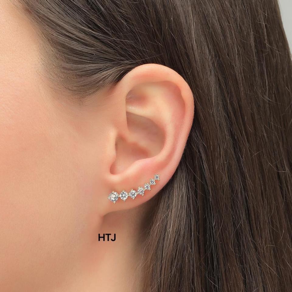 Khuyên tai nữ bạc thật đính đá chốt gài kẹp vành LINH MIU SILVER
