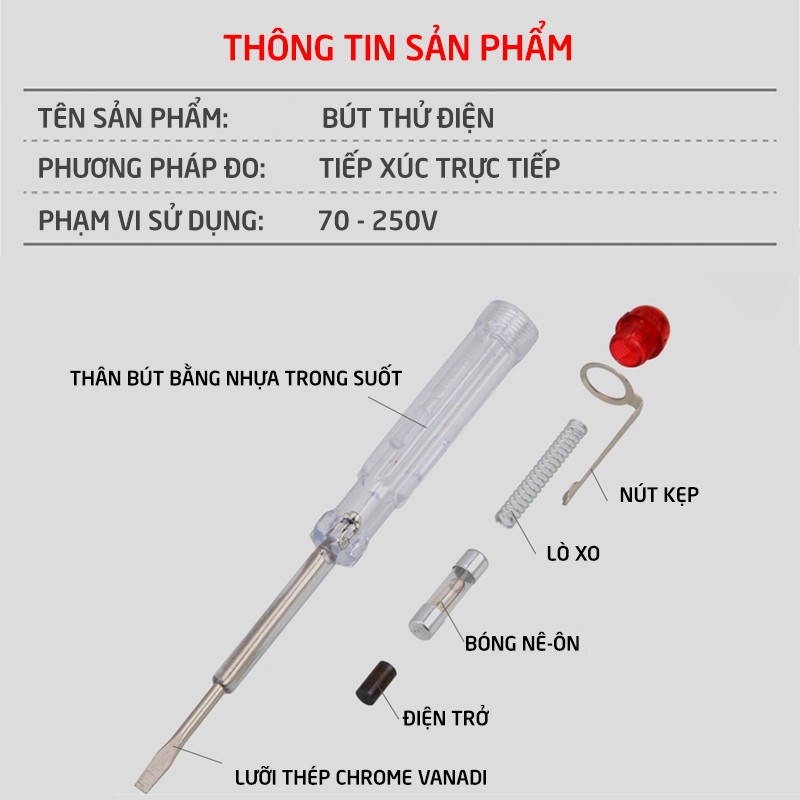 Bút thử điện, bút thử điện thông minh Mỹ Linh kiểm tra điện có móc treo, không cần pin, bảo hành 12 tháng DW-SB0001A