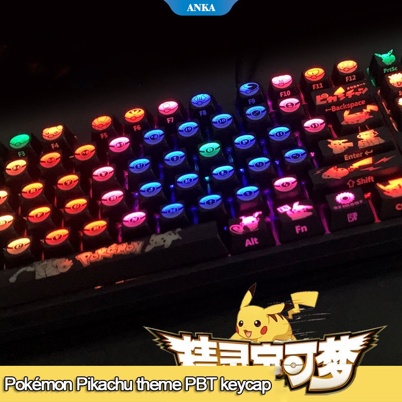 Pokémon Pikachu theme backlit mechanical keyboard PBT sublimation keycap personalized custom DIY gaming keyboard cap suitable for 61/87/104/108 keys