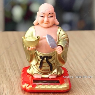 Tượng Phật Di Lạc Cầm Vàng Vẫy Quạt Năng Lượng Mặt Trời - Cỡ Trung 14cm - 6523