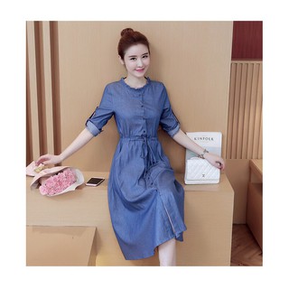 Đầm jean xòe cổ bèo tròn, giá sỉ