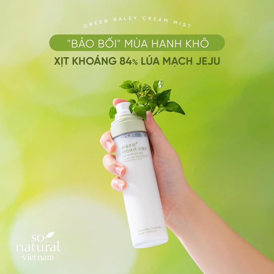 Xịt Khoáng Cấp Ấm Dưỡng Da Mầm Lúa Mạch Green Barley Cream Mist So Natural (120ML)