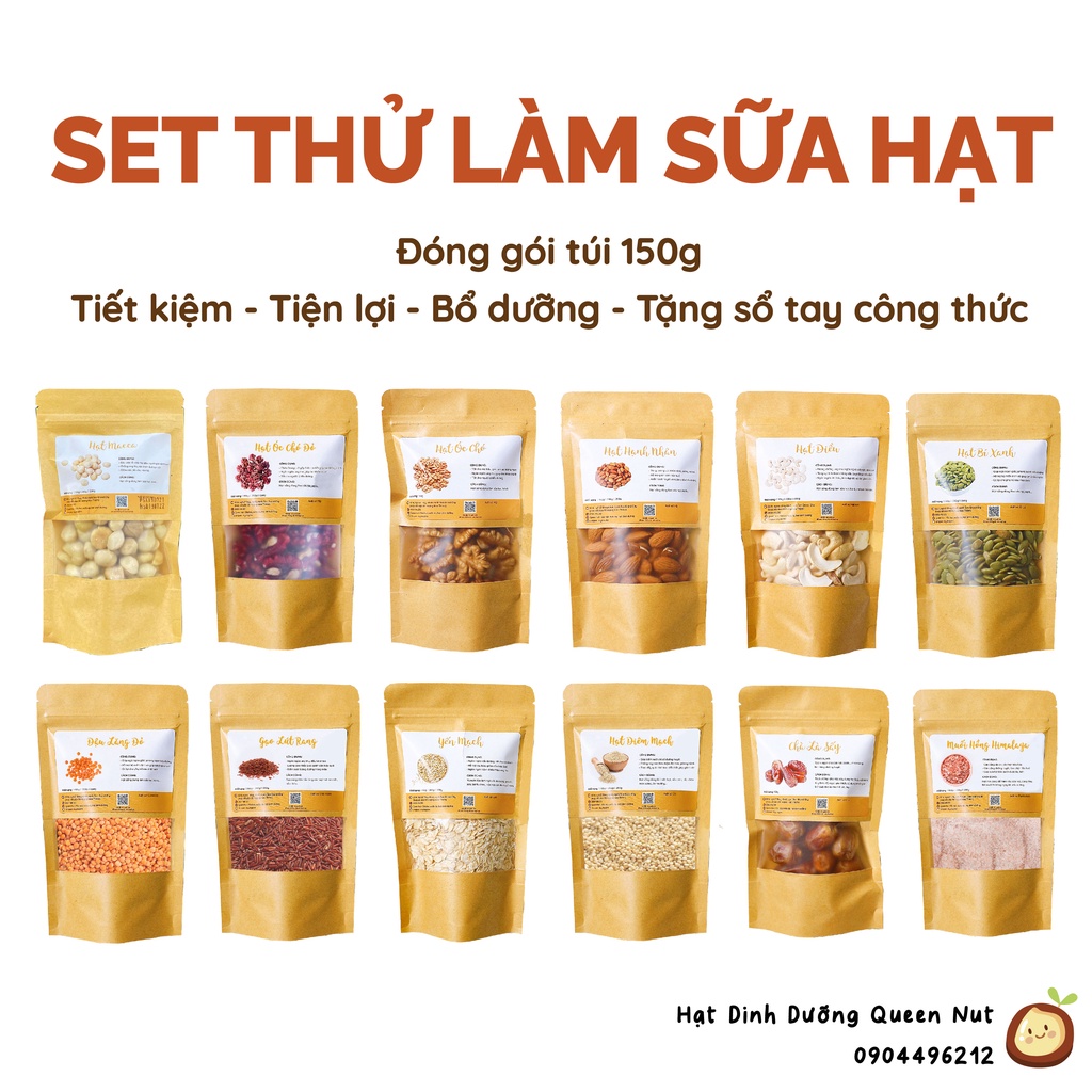 SET LÀM SỮA HẠT GÓI 150g - Tặng Sổ Tay Công Thức Sữa Hạt