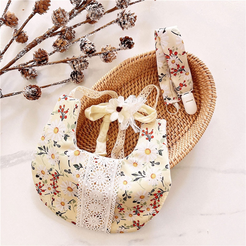 Bộ 3 Yếm Ăn Cotton Họa Tiết Hoa Dễ Thương Tiện Dụng Cho Bé