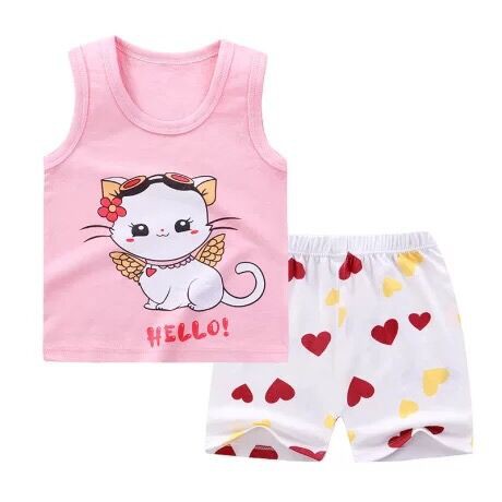 Breathable Cotton Vests T-shirts + Pants Suit For baby  Kids cartoon Clothes Unisex Undershirt Cartoon Children  Sleeveless Underwear 70-130cm