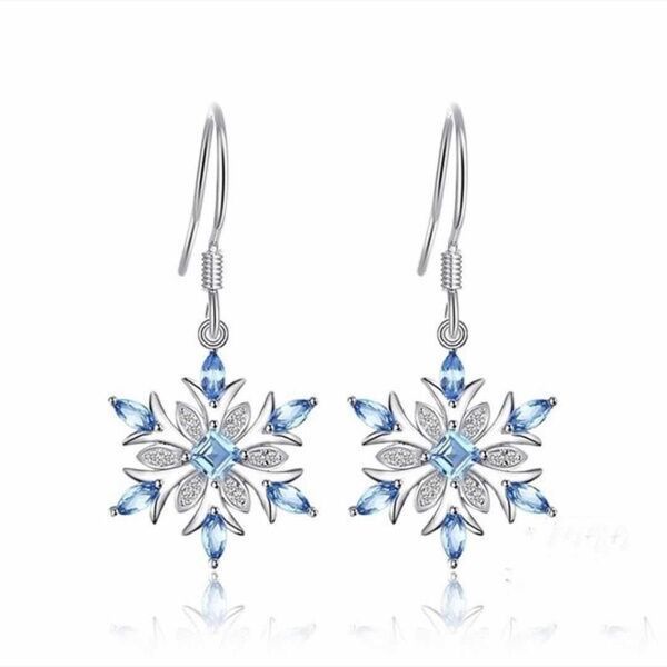Bông tai hình hoa tuyết màu xanh lam nhạt thời trang phong cách Âu Mỹ cho nữ