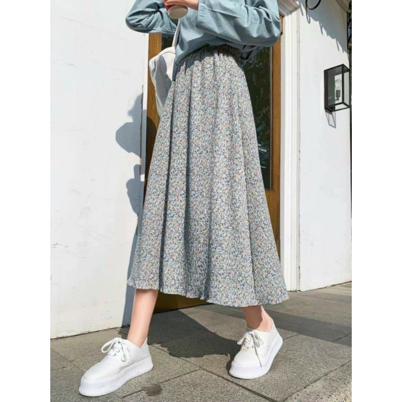 [Ảnh thật/video] Chân váy dập ly nhỏ Quảng châu chân váy midi xếp ly ulzzang
