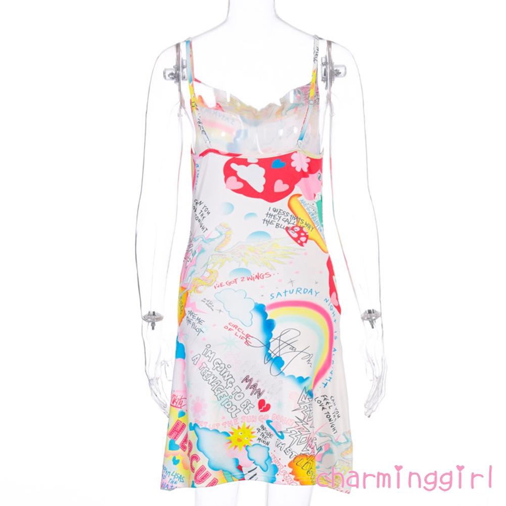 Đầm Không Tay Hở Lưng In Họa Tiết Graffiti Thời Trang Mùa Hè Dành Cho Bạn Nữ | BigBuy360 - bigbuy360.vn