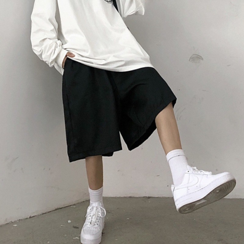 Quần ngắn dáng lửng ống rộng suông thẳng lưng cao phong cách Hàn Quốc thời trang hiphop thường ngày cho học sinh