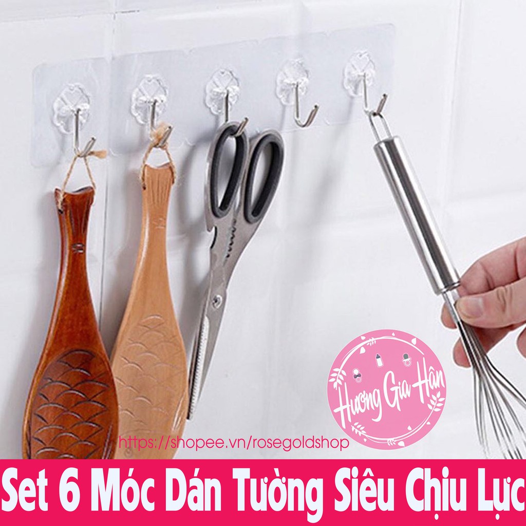 Set 6 Cái Móc Dán Tường Trong Suốt Siêu Dính Chắc