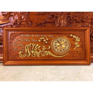 Tranh đồng hồ chữ nhẫn gỗ hương