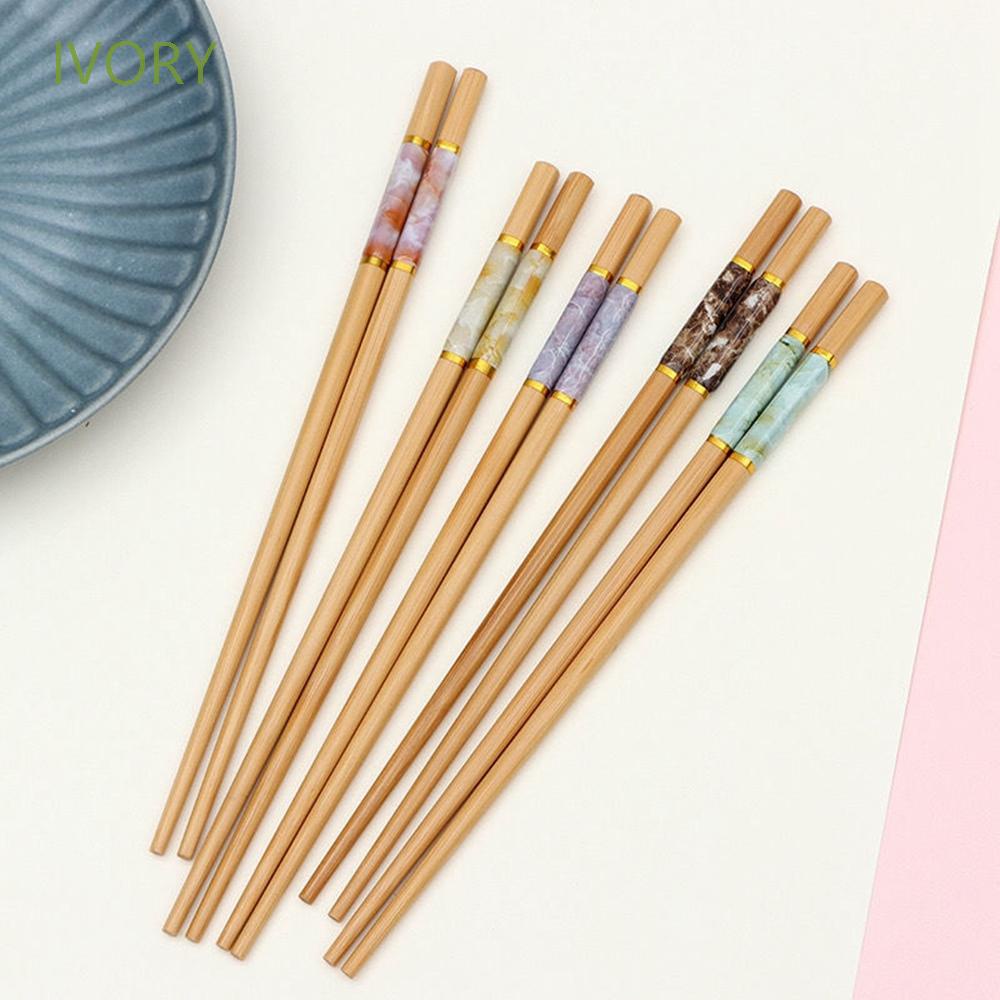 Set 5 đôi đũa tre họa tiết cẩm thạch phong cách Trung Hoa độc đáo chống trượt
