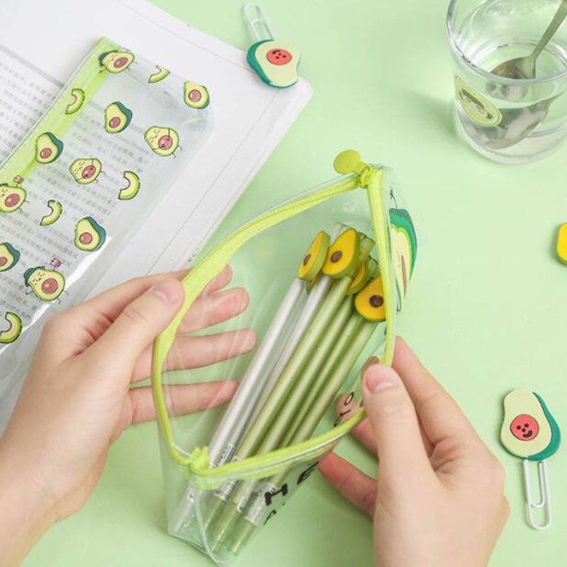 Túi đựng bút màu trong suốt họa tiết quả bơ dễ thương