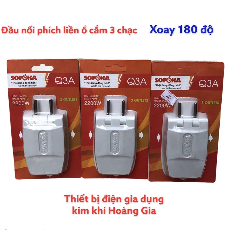 phích cắm chia ổ 3 chân thông minh xoay chiều 180 độ SOPOKA chất lượng siêu bền