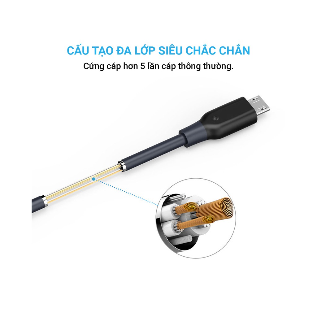 Cáp sạc ANKER PowerLine Micro USB Dài 1.8m, dùng cho Android sử dụng cổng sạc MicroUSB - A8133